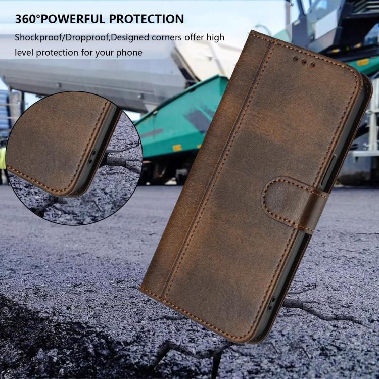 Funda de cuero retro con hebilla y empalme de líneas para Samsung Galaxy A07 4G (marrón)