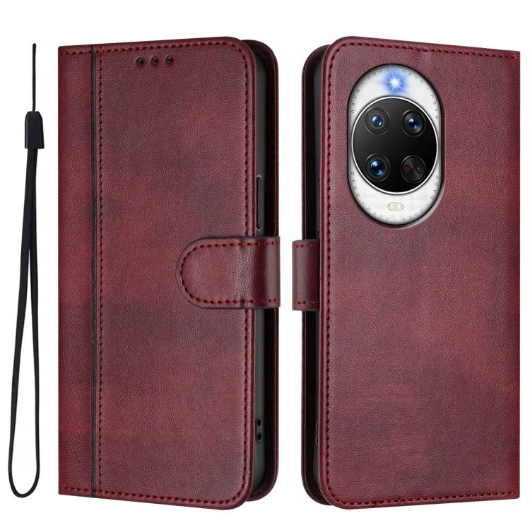 Funda de cuero retro con hebilla y empalme de líneas para Huawei Nova 14 Ultra (rojo vino)