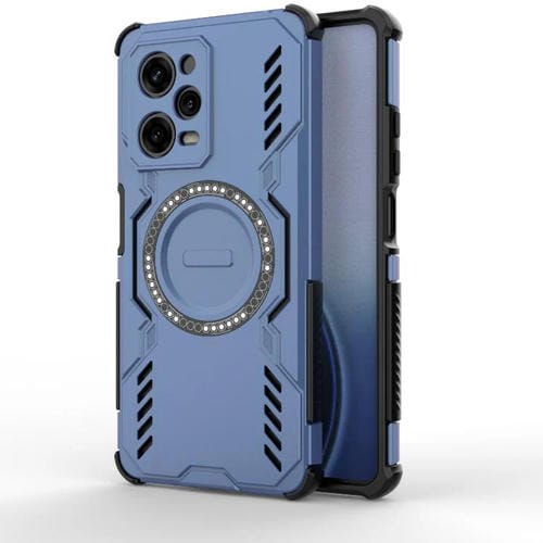 Funda a prueba de golpes con anillo magnético MagSafe y mariposa para Redmi Note 12 Pro 5G (azul)