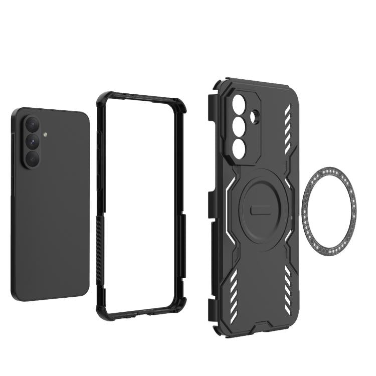 Funda con anillo magnético MagSafe para Samsung Galaxy A56 5G Butterfly Armor, a prueba de golpes (negra)