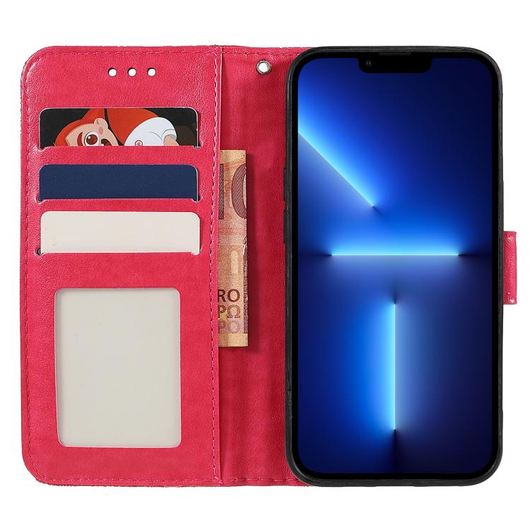 Funda de cuero con tapa y estampado floral para Redmi A5 4G (171,7 mm) / Poco C71 4G (rojo)