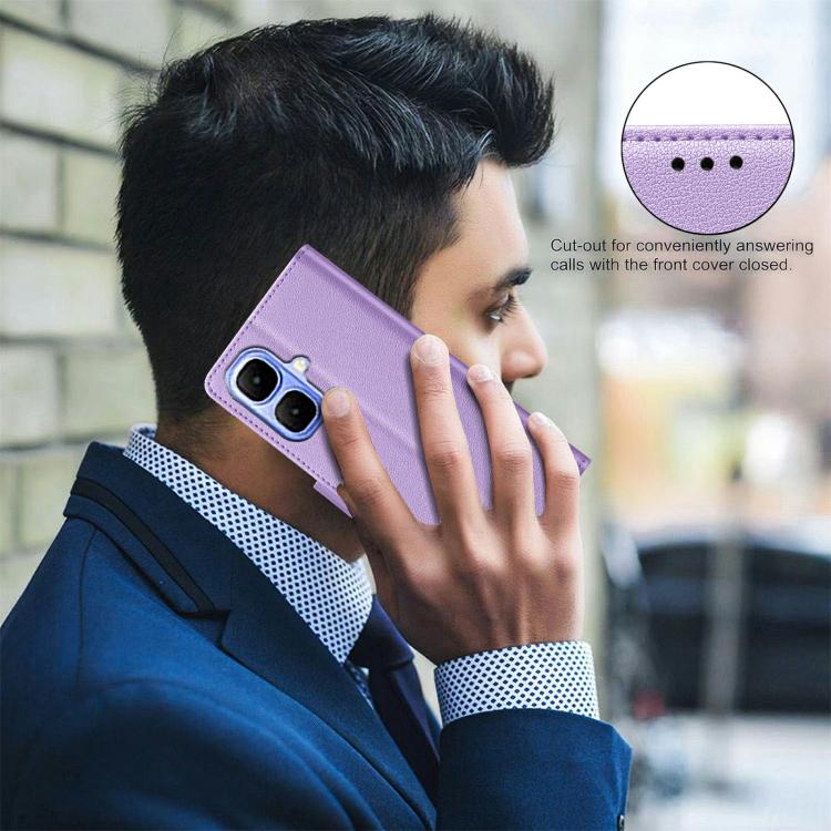 Funda de cuero antirrobo RFID con textura Litchi para Infinix Smart 10 4G (morado)
