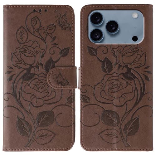 Funda de piel con estampado de mariposa rosa para iPhone 17 Pro (marrón)