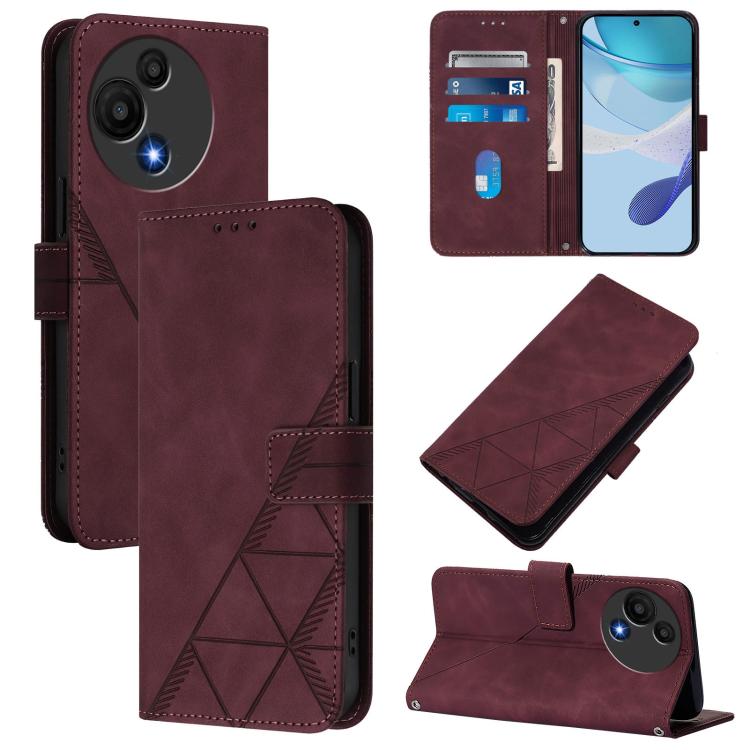 Funda de cuero con relieve 3D para TCL 605/60 SE (rojo vino)