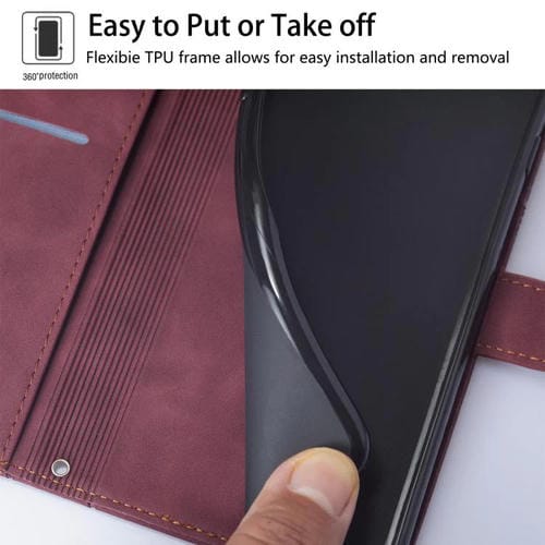 Funda de cuero con relieve 3D para TCL 605/60 SE (rojo vino)