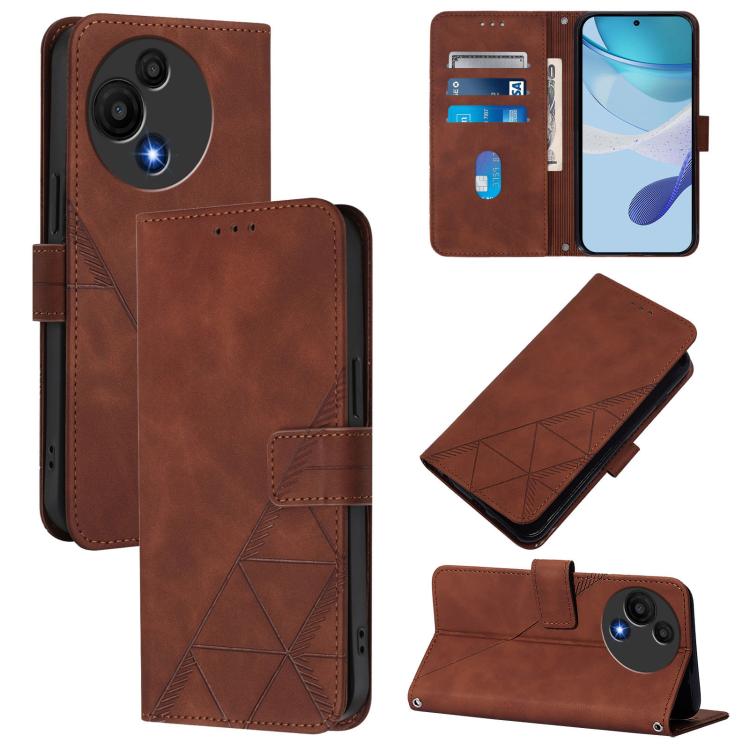 Funda de cuero con relieve 3D para TCL 605/60 SE (marrón)