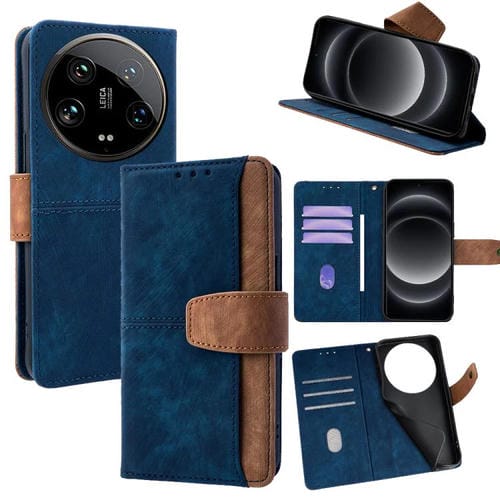 Funda de cuero con costuras de color y bloqueo RFID para Xiaomi 14 Ultra (azul)