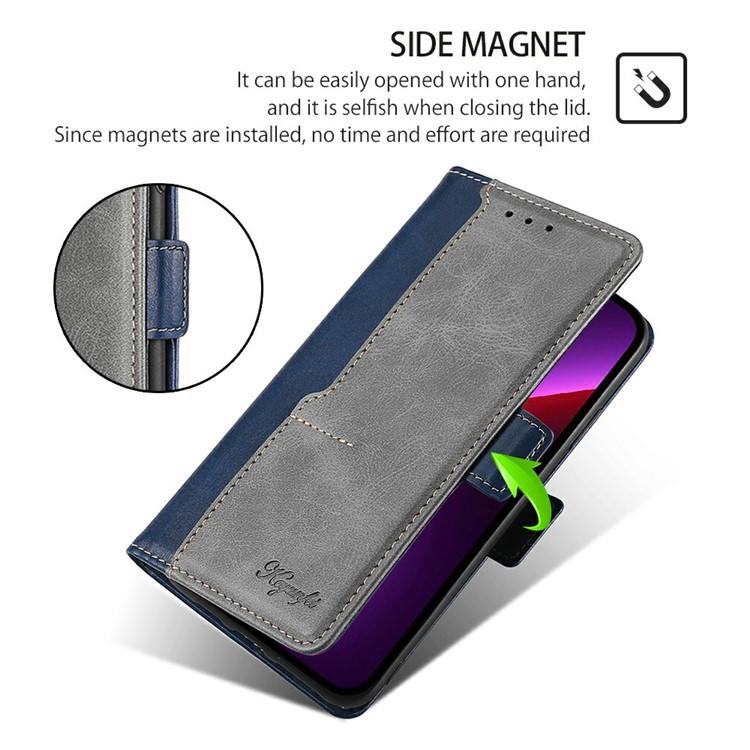 Funda de cuero con hebilla lateral en color de contraste para Redmi Note 14S 4G (azul y gris)