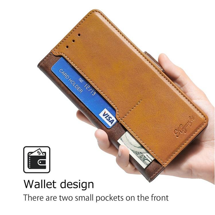 Funda de cuero con hebilla lateral en color de contraste para Redmi Note 14S 4G (marrón oscuro y dorado)