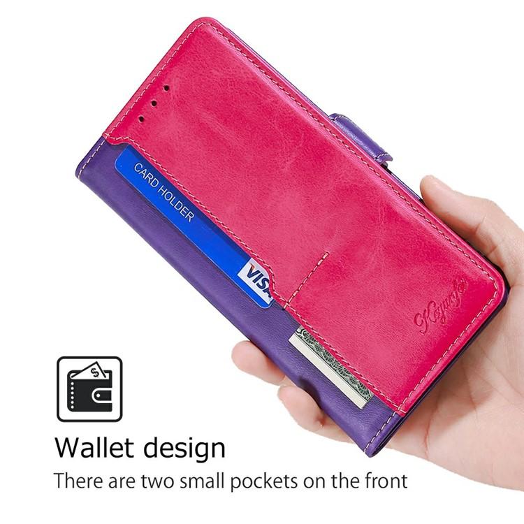 Funda de cuero con hebilla lateral en color de contraste para Redmi Note 14S 4G (morado y rojo rosa)