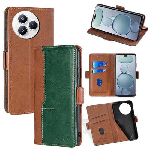 Funda de cuero con hebilla lateral y color de contraste para Xiaomi Civi 5 Pro 5G (marrón claro y verde)