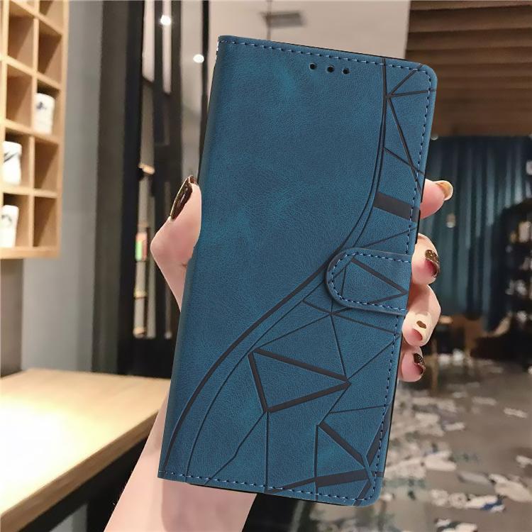 Funda de cuero con relieve de triángulos para Xiaomi Poco F7 Pro/F7 Ultra (azul)