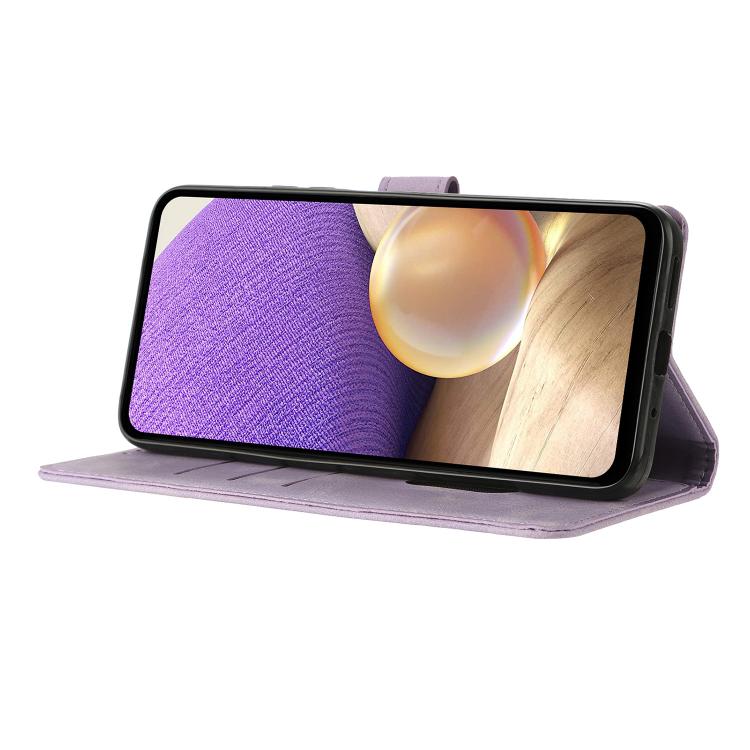 Funda de cuero con relieve de triángulos para Xiaomi Poco M7 Pro 5G (morado)