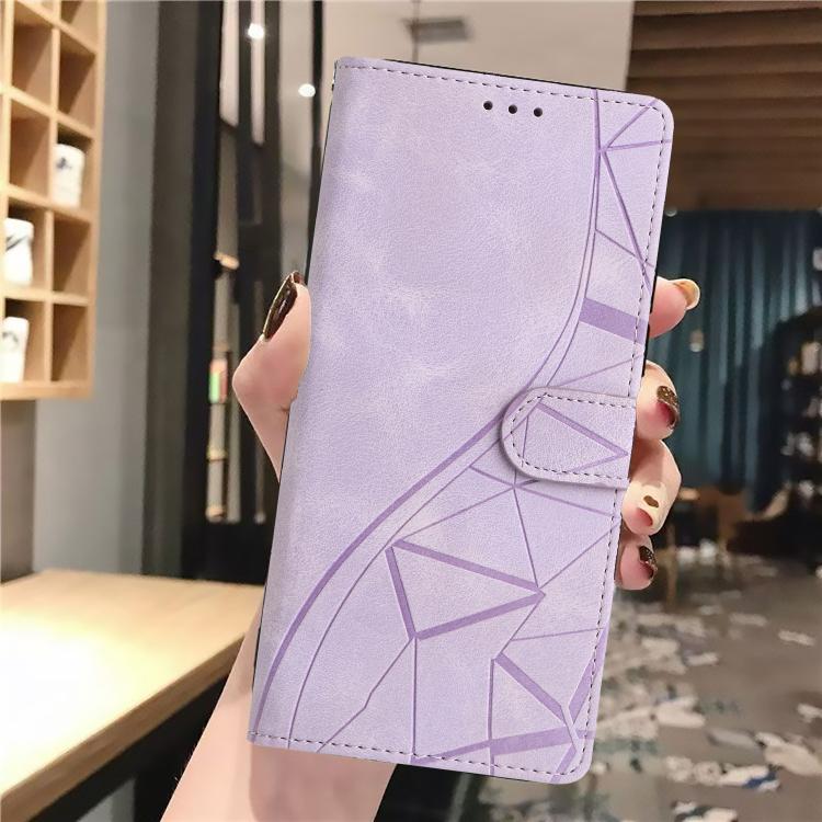 Funda de cuero con relieve de triángulos para Xiaomi Poco M7 Pro 5G (morado)
