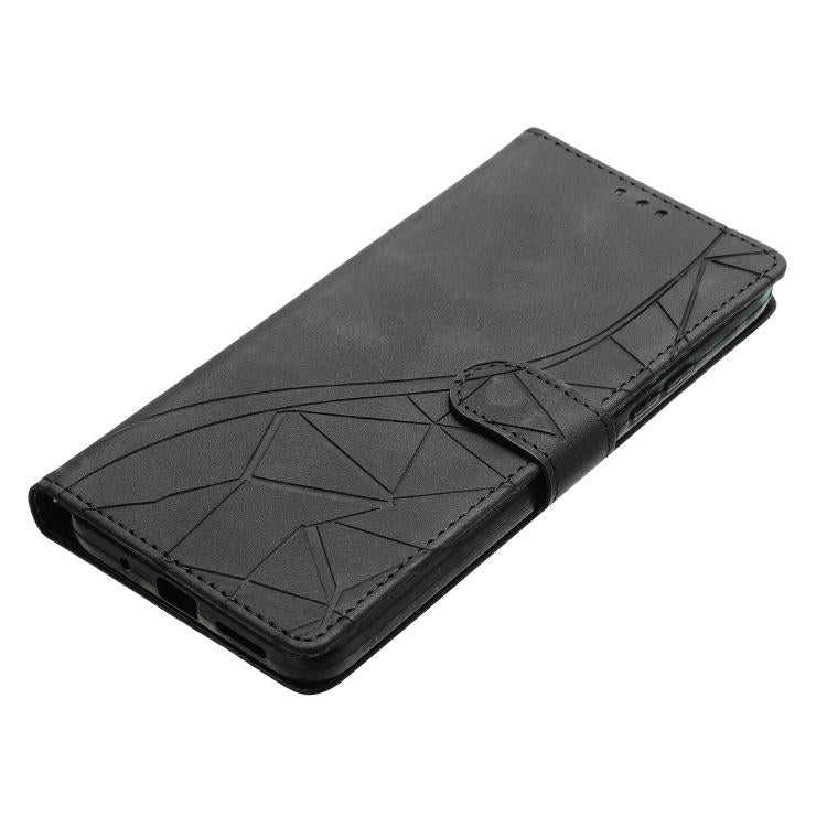 Funda de cuero con relieve de triángulos para Xiaomi Poco M7 Pro 5G (negra)