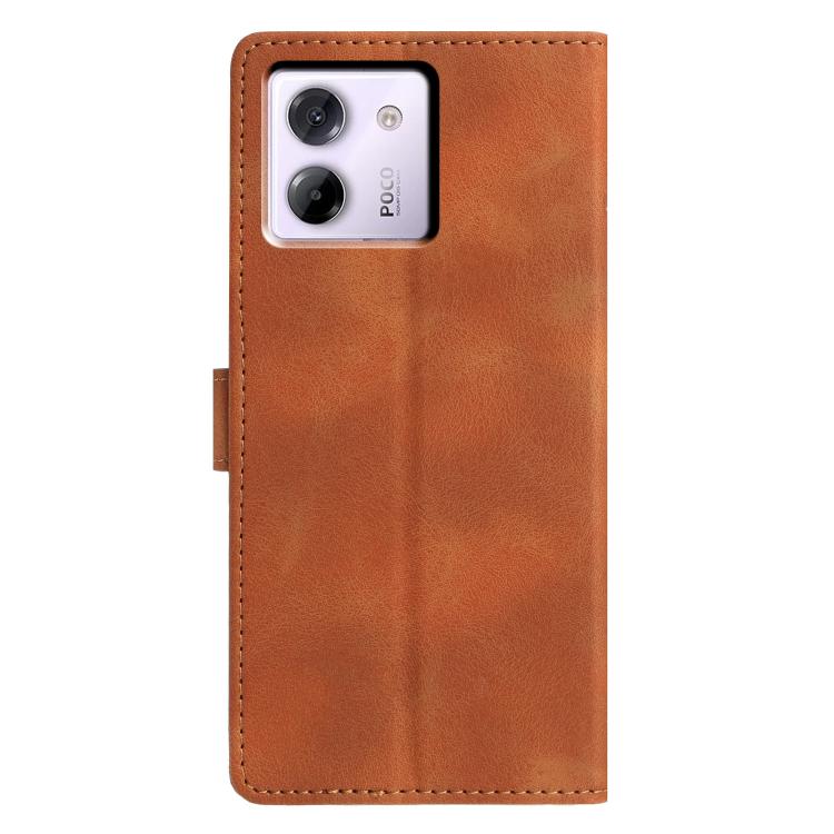 Funda de cuero con relieve de triángulos para Xiaomi Poco M7 Pro 5G (marrón)