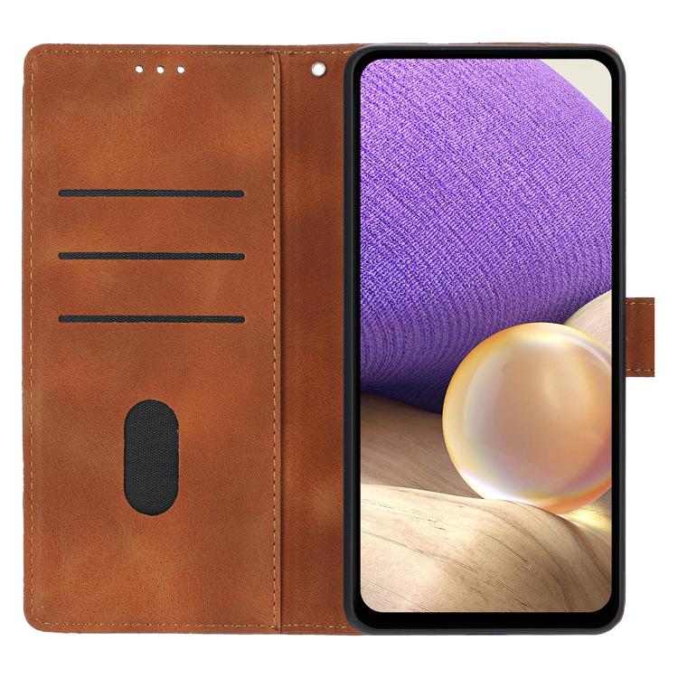 Funda de cuero con relieve de triángulos para Xiaomi Poco M7 Pro 5G (marrón)