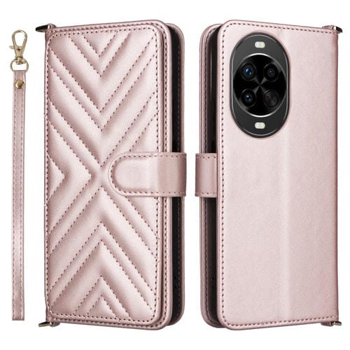 Funda de cuero multifuncional para Huawei Nova 14 5G con 6 ranuras para tarjetas y correa para la muñeca (rosa)