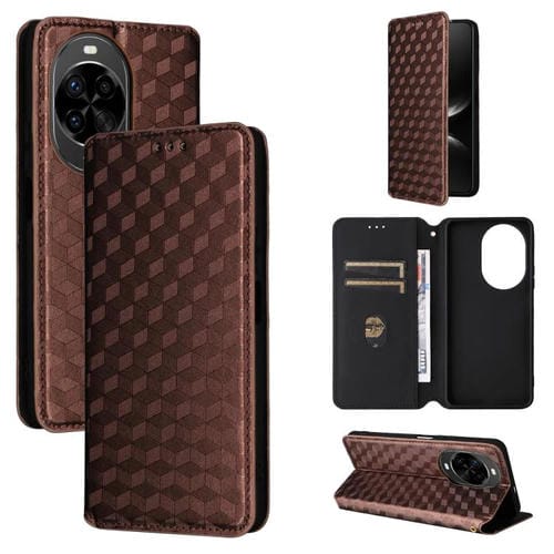 Funda de cuero con tapa y textura de cuadrícula cúbica para Huawei Nova 14 5G (marrón)