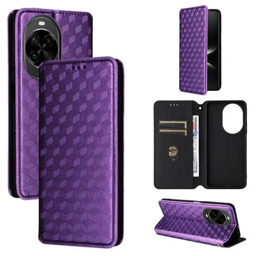 Funda de cuero con tapa y textura de cuadrícula cúbica para Huawei Nova 14 Pro 5G (morada)