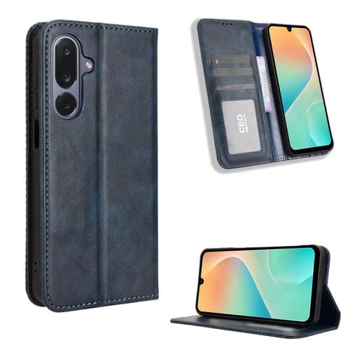 Funda de cuero con textura retro y hebilla magnética para Samsung Galaxy M36 5G (azul)
