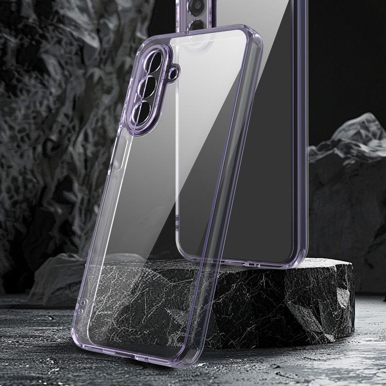 Funda híbrida de TPU y policarbonato para Samsung Galaxy A17 5G, a prueba de golpes y con airbag (transparente y morada)