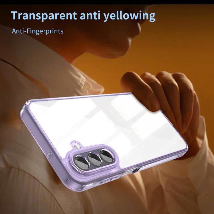 Funda híbrida de TPU y policarbonato para Samsung Galaxy A17 5G, a prueba de golpes y con airbag (transparente y morada)