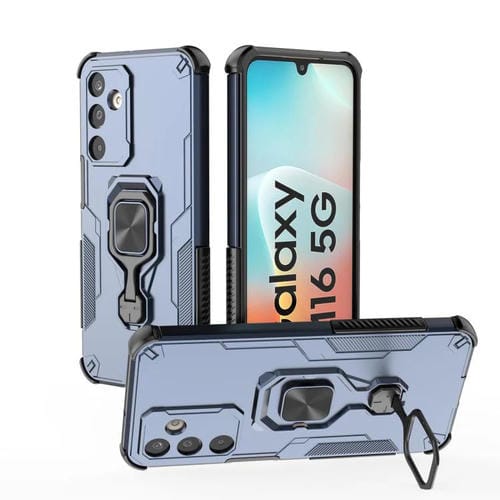 Funda híbrida de TPU y PC con soporte metálico para Samsung Galaxy M16 5G (azul)