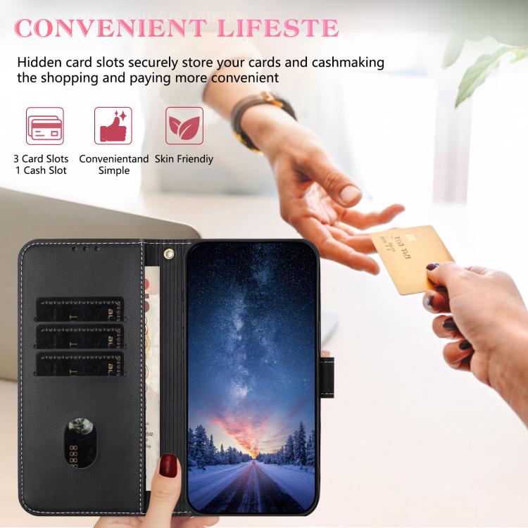 Funda de cuero con lazo metálico y correa de mano para Redmi Turbo 4 Pro / Poco X7 Pro (negra)
