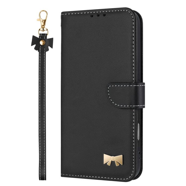 Funda de cuero con lazo metálico y correa de mano para Samsung Galaxy S25 FE 5G (negra)
