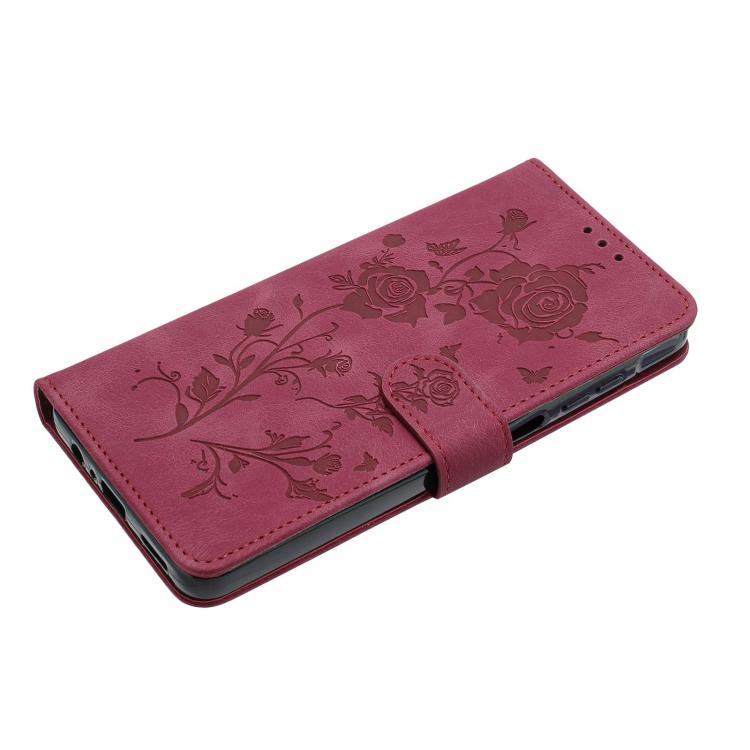 Funda de cuero con estampado floral en relieve para Samsung Galaxy A02S (164 mm, EE. UU.) (rojo)