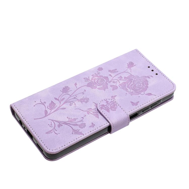 Funda de piel con estampado de rosas en relieve para Samsung Galaxy A10/M10 (morado claro)