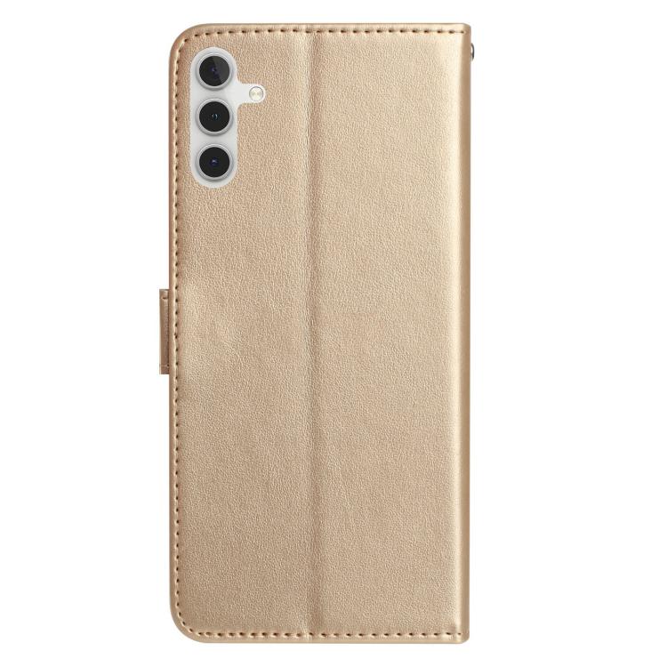 Funda de cuero con estampado de rosas en relieve para Samsung Galaxy A17 (dorada)