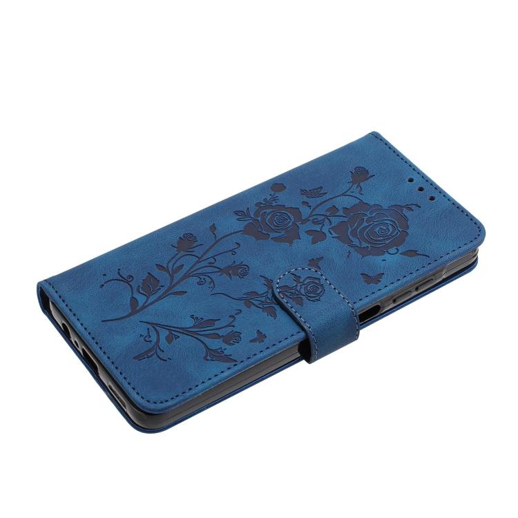 Funda de piel con estampado floral en relieve para Samsung Galaxy A24 (azul oscuro)