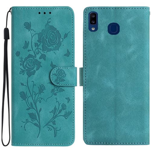 Funda de cuero con estampado de rosas en relieve para Samsung Galaxy A40 (verde)