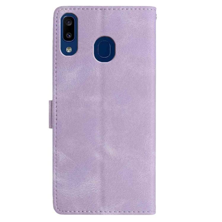 Funda de cuero con estampado de rosas en relieve para Samsung Galaxy A40 (morado claro)