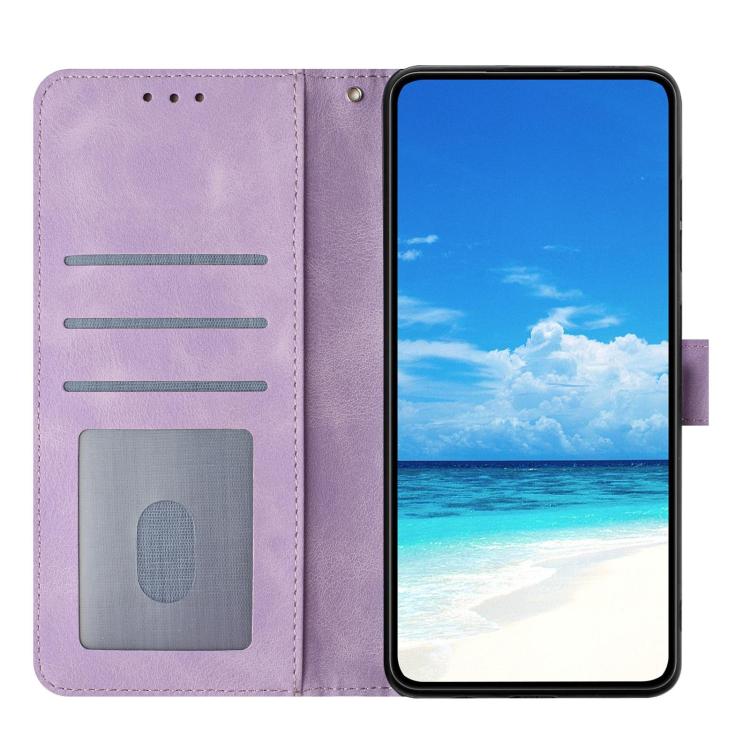 Funda de cuero con estampado de rosas en relieve para Samsung Galaxy A40 (morado claro)