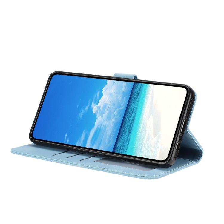 Funda de piel con estampado floral en relieve para Samsung Galaxy A41 (azul cielo)