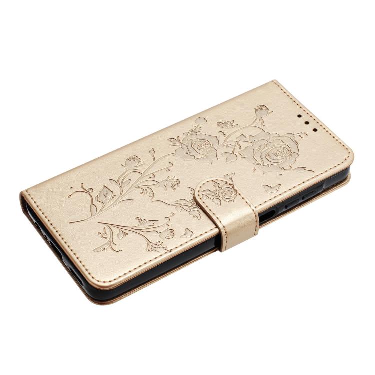 Funda de cuero con estampado floral en relieve para Samsung Galaxy A42 5G (dorada)