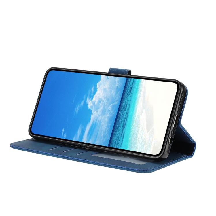 Funda de piel con estampado floral en relieve para Samsung Galaxy A42 5G (azul oscuro)