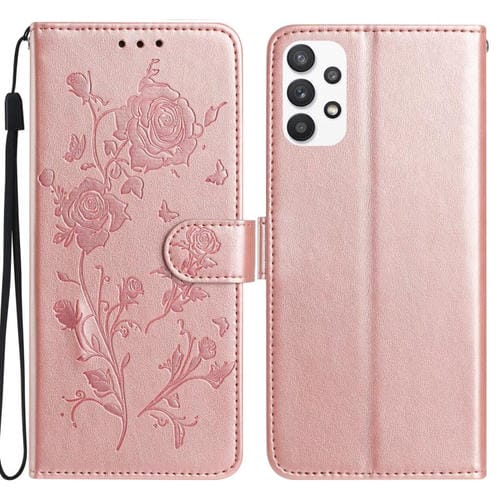 Funda de cuero con estampado floral en relieve para Samsung Galaxy A53 (oro rosa)