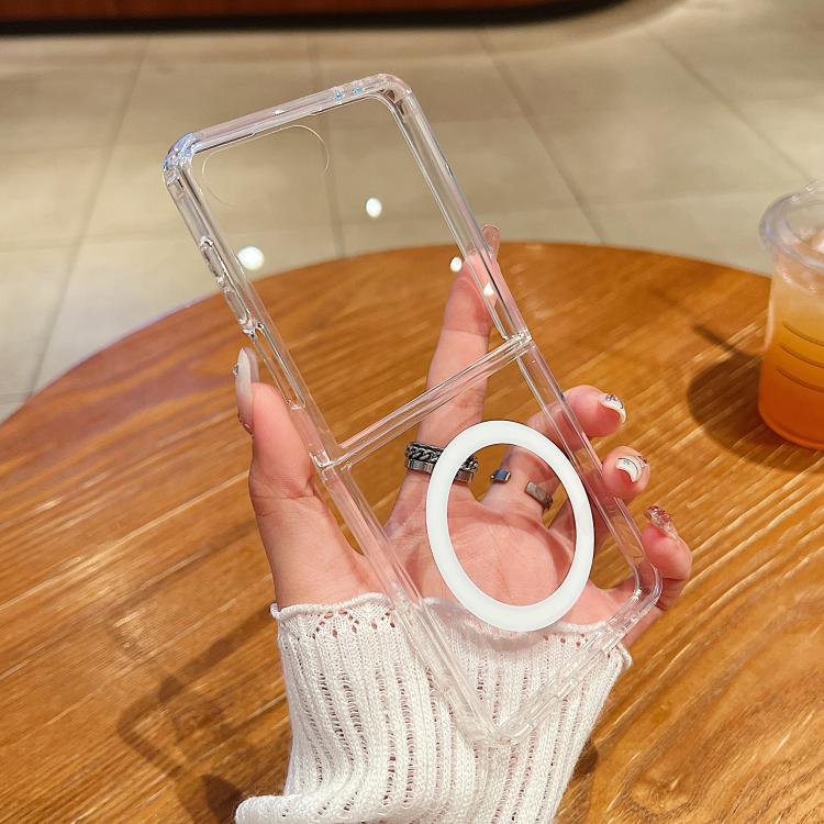 Funda de TPU acrílica transparente magnética MagSafe para Samsung Galaxy Z Flip7 5G con gran orificio para cámara (transparente)