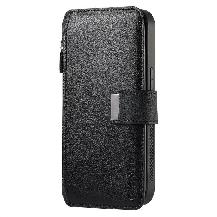 Funda Neo MagSafe RFID antirrobo con cremallera para Samsung Galaxy A06, de cuero estilo retro (negra)