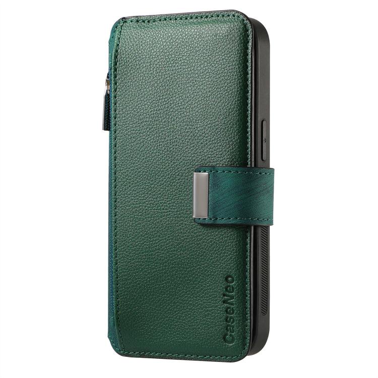 Funda Neo MagSafe RFID antirrobo con cremallera para Samsung Galaxy A06, de cuero estilo retro (verde)
