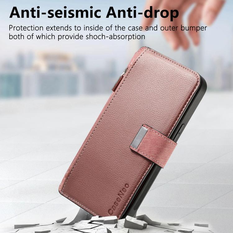 Funda Neo MagSafe RFID antirrobo con cremallera para Samsung Galaxy A06, de cuero estilo retro (rosa)