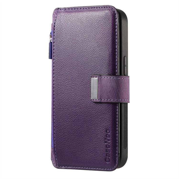 Funda Neo MagSafe RFID antirrobo con cremallera para Samsung Galaxy A06, de cuero estilo retro (morado)