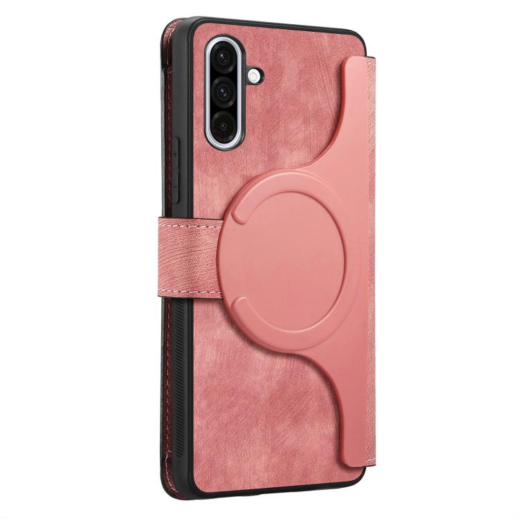 Funda Neo MagSafe RFID antirrobo con cremallera para Samsung Galaxy A56 5G, de cuero estilo retro (rosa)