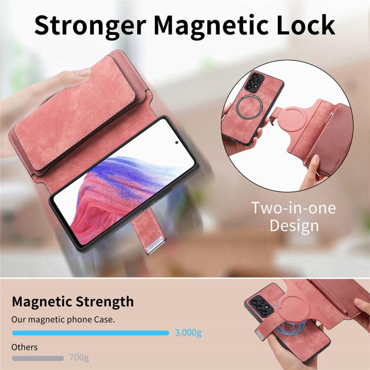 Funda Neo MagSafe RFID antirrobo con cremallera para Samsung Galaxy A56 5G, de cuero estilo retro (rosa)