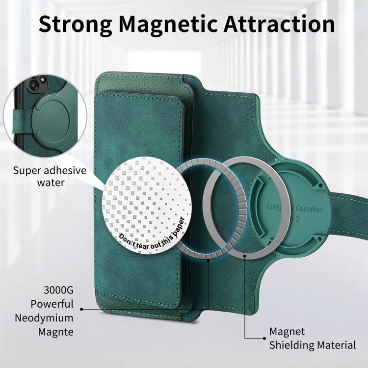 Funda Neo MagSafe RFID antirrobo con cremallera para Samsung Galaxy A36 5G, de cuero estilo retro (verde)
