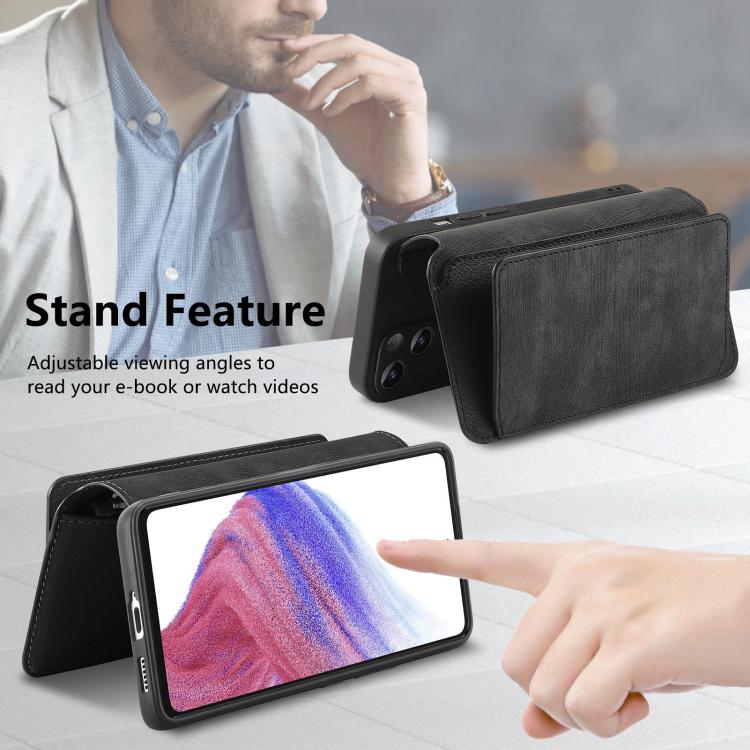 Funda Neo MagSafe RFID antirrobo con cremallera para Samsung Galaxy A16, de cuero estilo retro (negra)